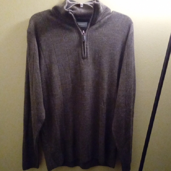 Mens L Oscar de la Renta Charcoal Zip-Up Sweater Lightweight Turtleneck Ribbed - Picture 1 of 3